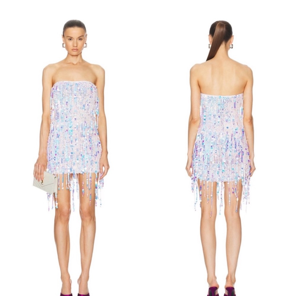 Retrofete Strapless Sequin Dress in Iridescent White and Purple